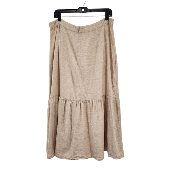 Madewell Women's Tan Linen Blend Ruffled Asymmetrical Hem Midi Faux Wrap Skirt - Picture 5 of 8